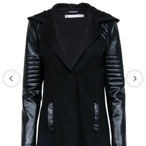Blanc Noir Black Blazer with Quilted Leather Sleeves